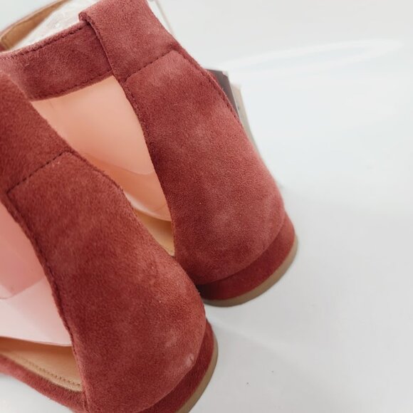 H&M Women's Red Suede Open Toe Low Heel Classic Ankle Strap Sandal Size 7 - Picture 4 of 7